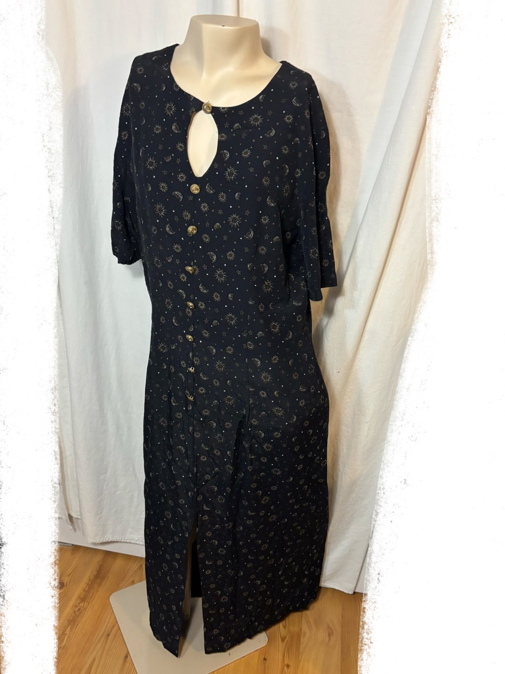 Women’s vintage 90s Michael Blake black sun moon whimsy goth dress size 12